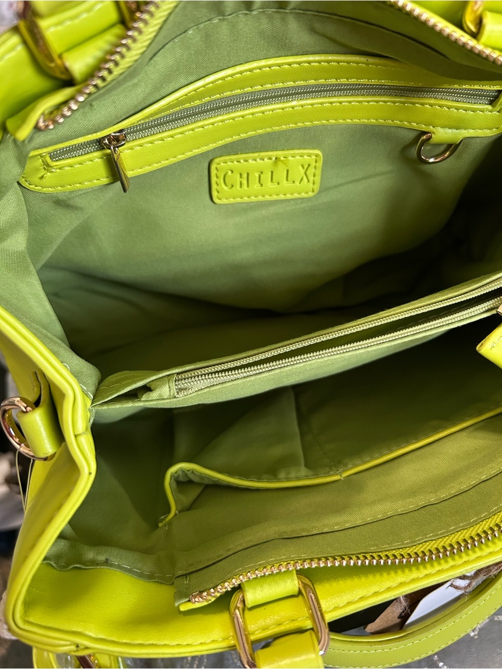 NWT Chillx by Le Miel, Medium, Lime Green, Soft Leather Tote Handbag - Picture 9 of 11